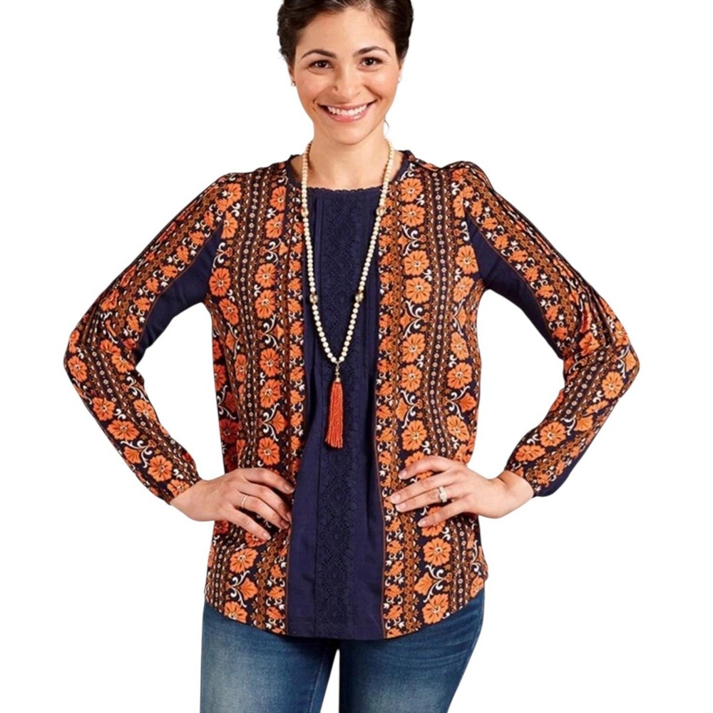 Matilda Jane Floret Blouse Women's Size S Rayon Boho Peasant Soft Comfort Floral